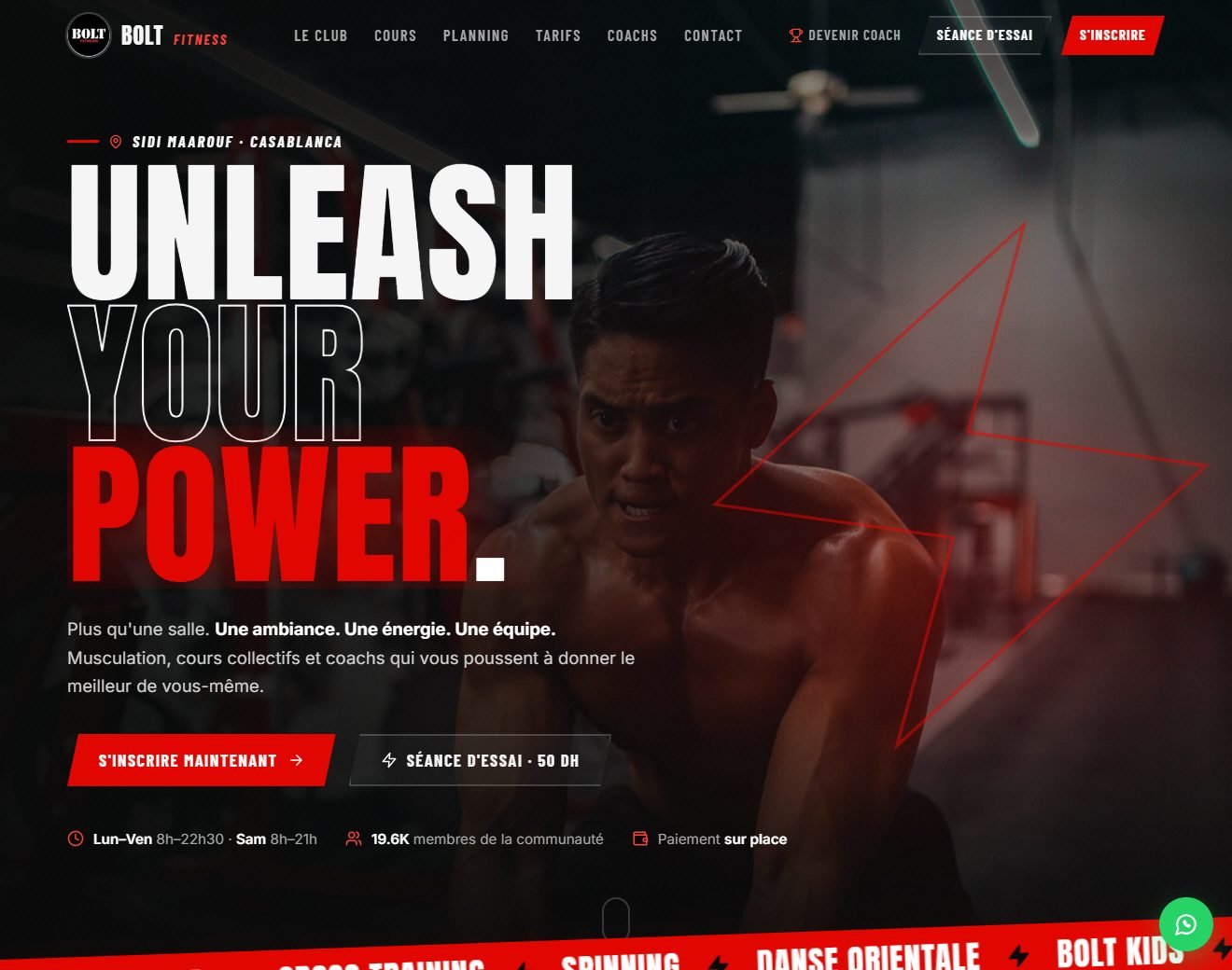 Page d'accueil du site BOLT Fitness