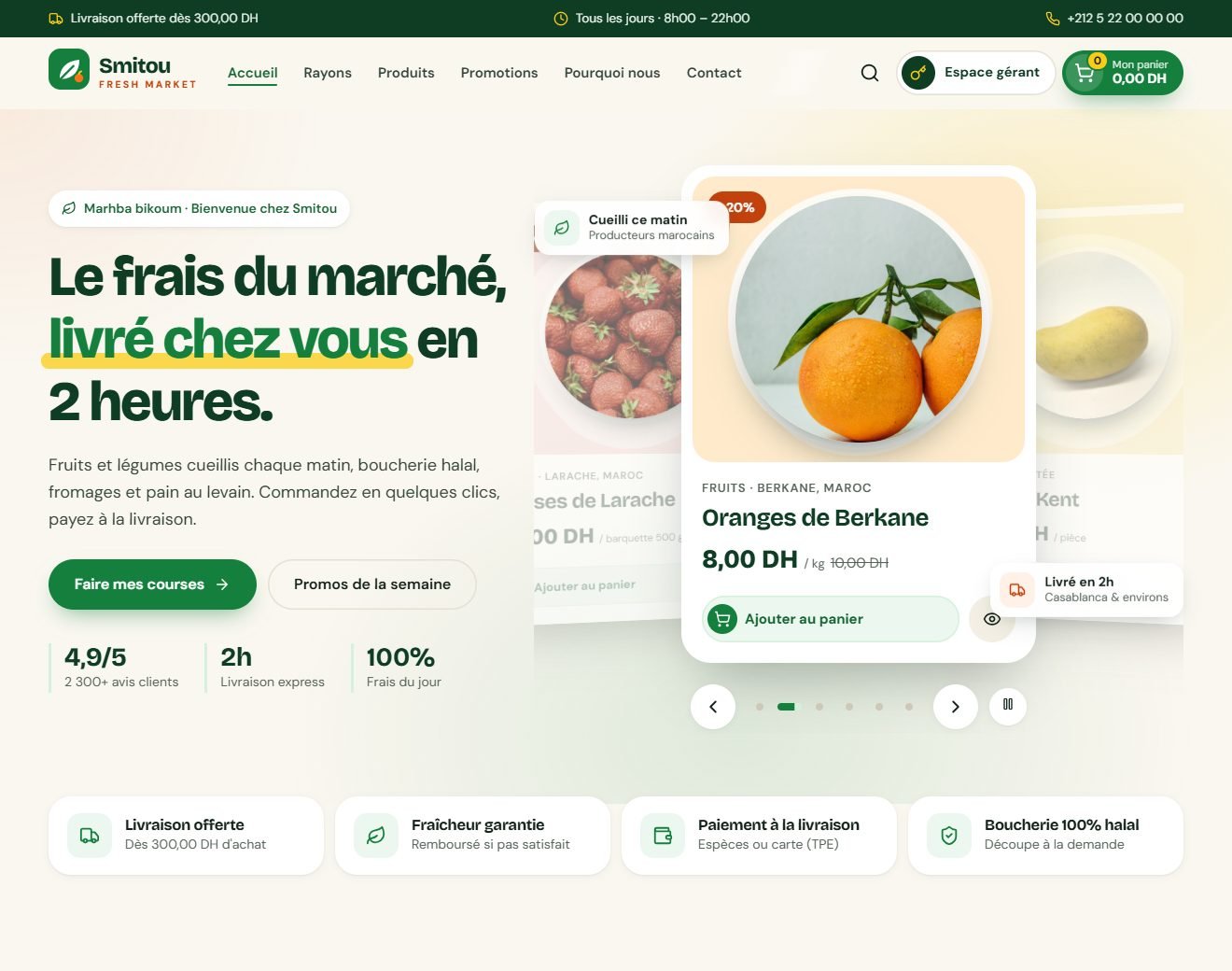 Page d'accueil du site Smitou Fresh Market